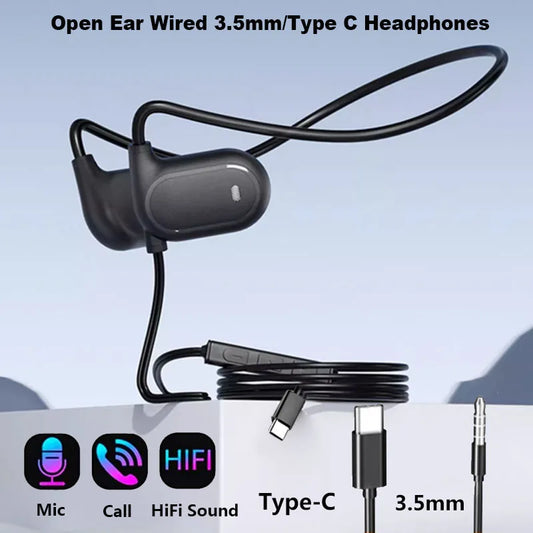 Open Ear Wired Headphones Air Conduction Gaming Headset 3.5mm Type-c USB Plug Stereo Earphones for Computer Laptop Mobile Phone