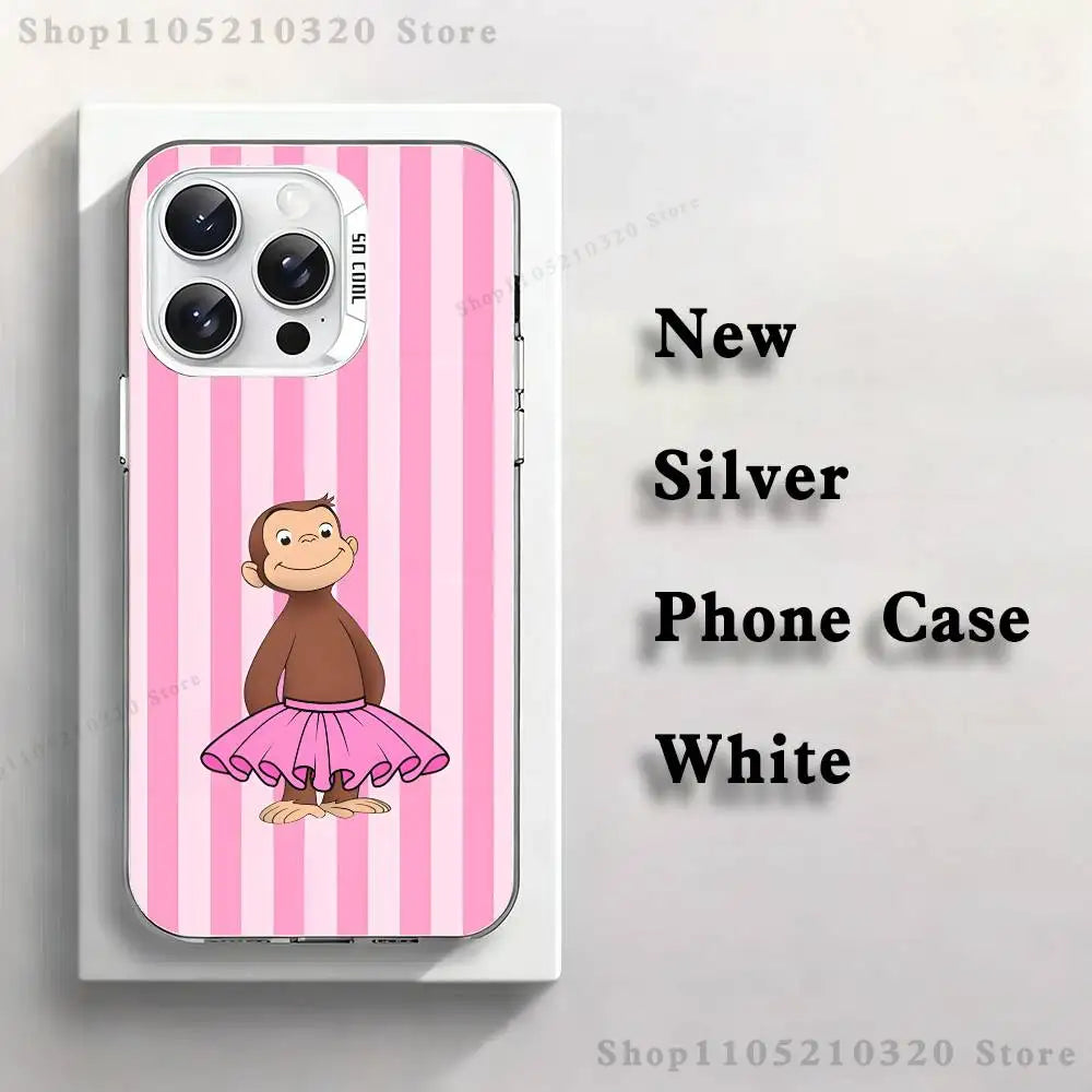Curious G-George Monkey Phone Case For iPhone 17,16,15,14,13,12,X,8,Pro,Max,Plus,E,SE4,Air,Mini White IMD Matte
