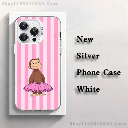 Curious G-George Monkey Phone Case For iPhone 17,16,15,14,13,12,X,8,Pro,Max,Plus,E,SE4,Air,Mini White IMD Matte