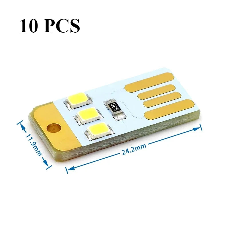 5/10PCS USB LED Reading Lamp DC 5V Night Light Card Lamp Keychain USB Reading Light Book Lights for Laptop PC Power Bank Light