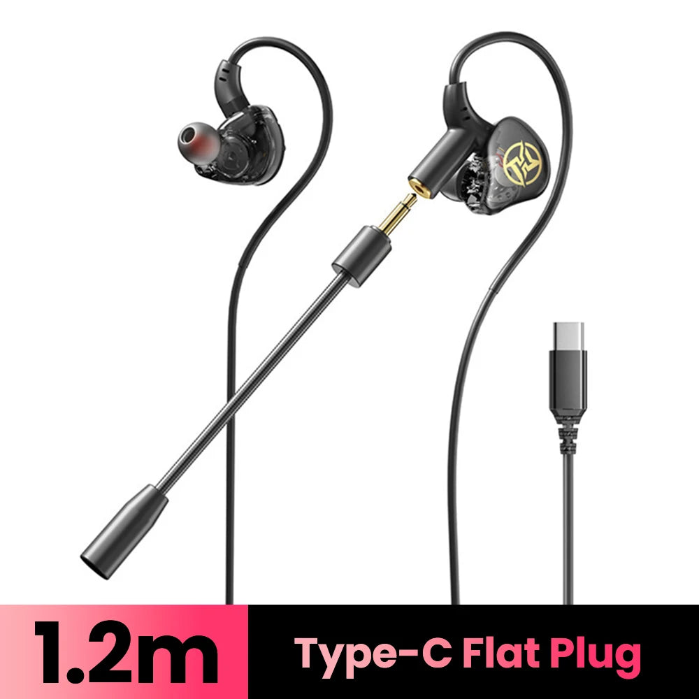 Type C/3.5MM Gaming Earphones Ear Wrap Dual Microphone Sound Recognition Earphones Wired Gaming Earphones