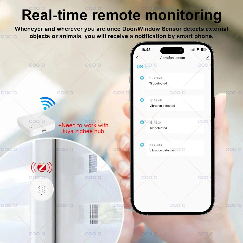 Tuya Zigbee Smart Vibration Sensor Door Window Glass Broken Detector Anti-theft Shock Alarm work with Smart Life App Need Hub