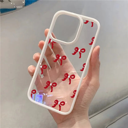 Fashionable Red Pink Bow Phone Case For IPhone 16 15 Pro Max Plus 14 13 12 11 Pro Max XR X XS Max 7 8 Plus SE Clear Cover Case