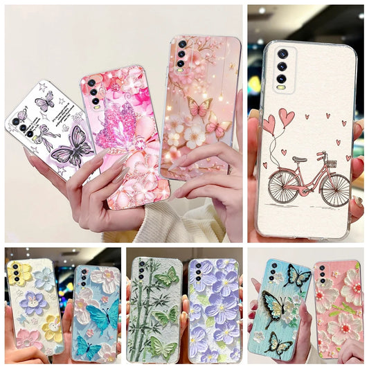 Soft Clear Siliocne Cover For Vivo V2027 V2028 V2029 Phone Case Vivo Y11s Y12s Y20 Y20s Y20i Y20G Cartoon Animals Flower Coque
