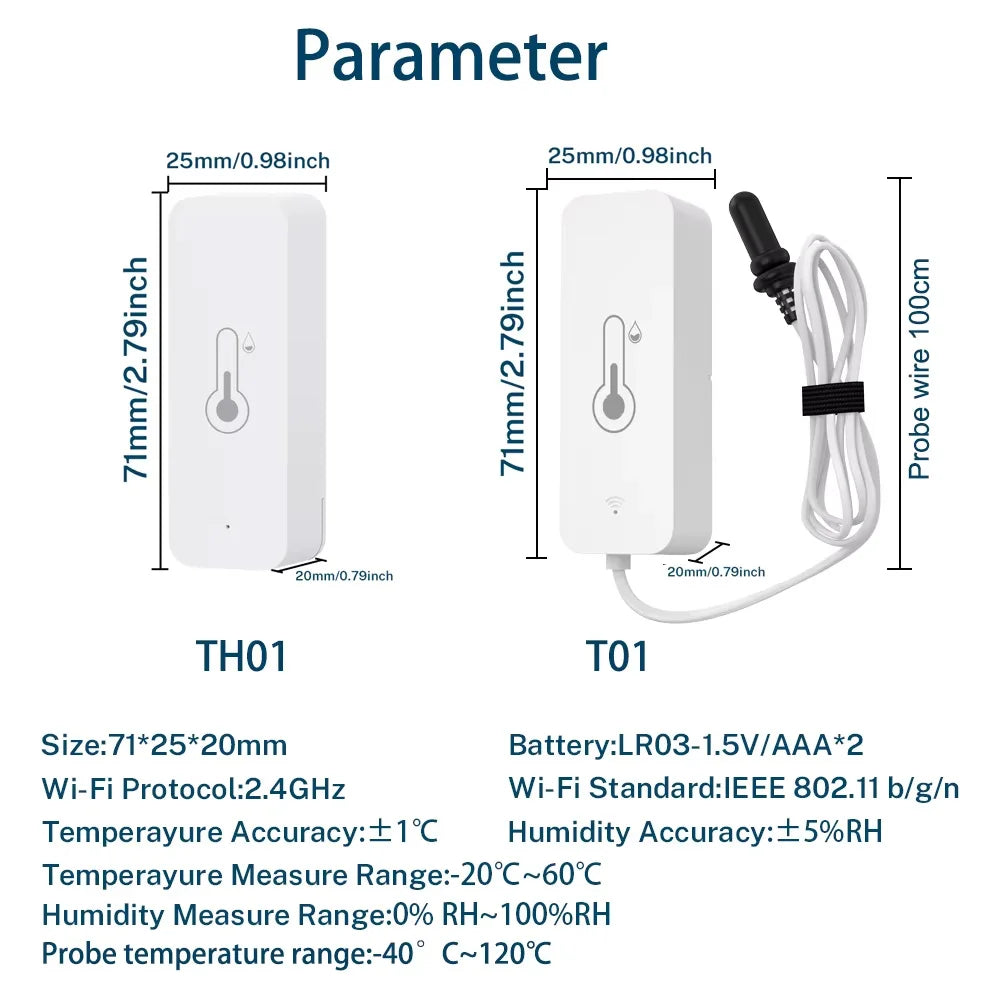 Tuya WiFi Temperature and Humidity Sensor With External Probe Sensor APP Remote Control WorkWith SmartLife Yandex Alexa