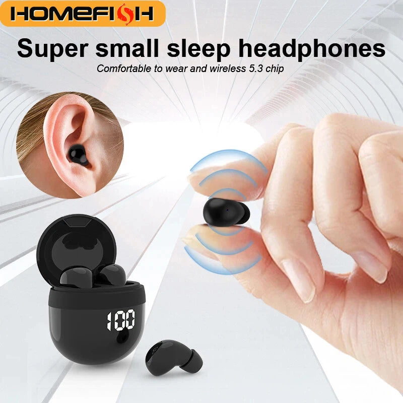 HOMEFISH SK18 Mini Sleep Wireless Earbuds, Bluetooth 5.3, Invisible In-Ear, Digital Display, Noise Cancelling for Side Sleepers