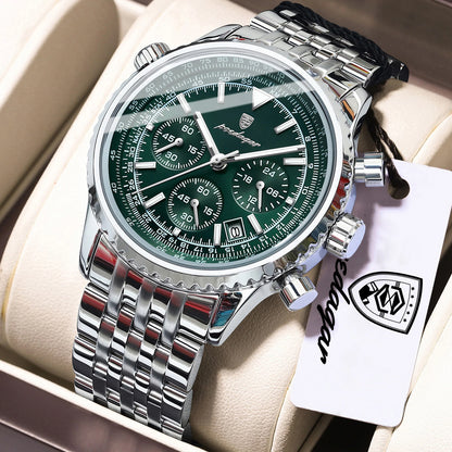 POEDAGAR Luxury Watches For Man Date Chronograph Stainless Steel Sport Men Watch Waterproof Luminous Quartz Military Men's Watch