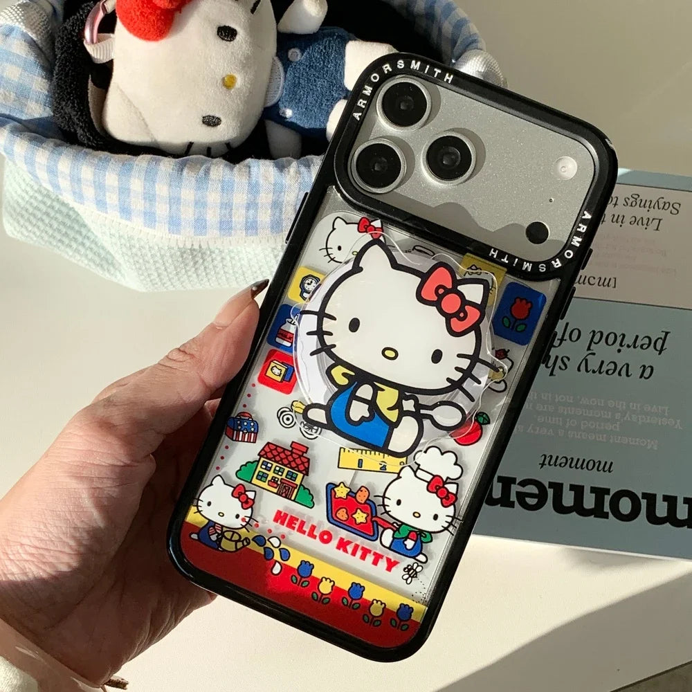 Sanrio Hello Kitty Magnetic Holder Wireless Charge Cute Cartoon Phone Case For iPhone 17 16 15 14 13 12 11 Pro Max Hard Cover