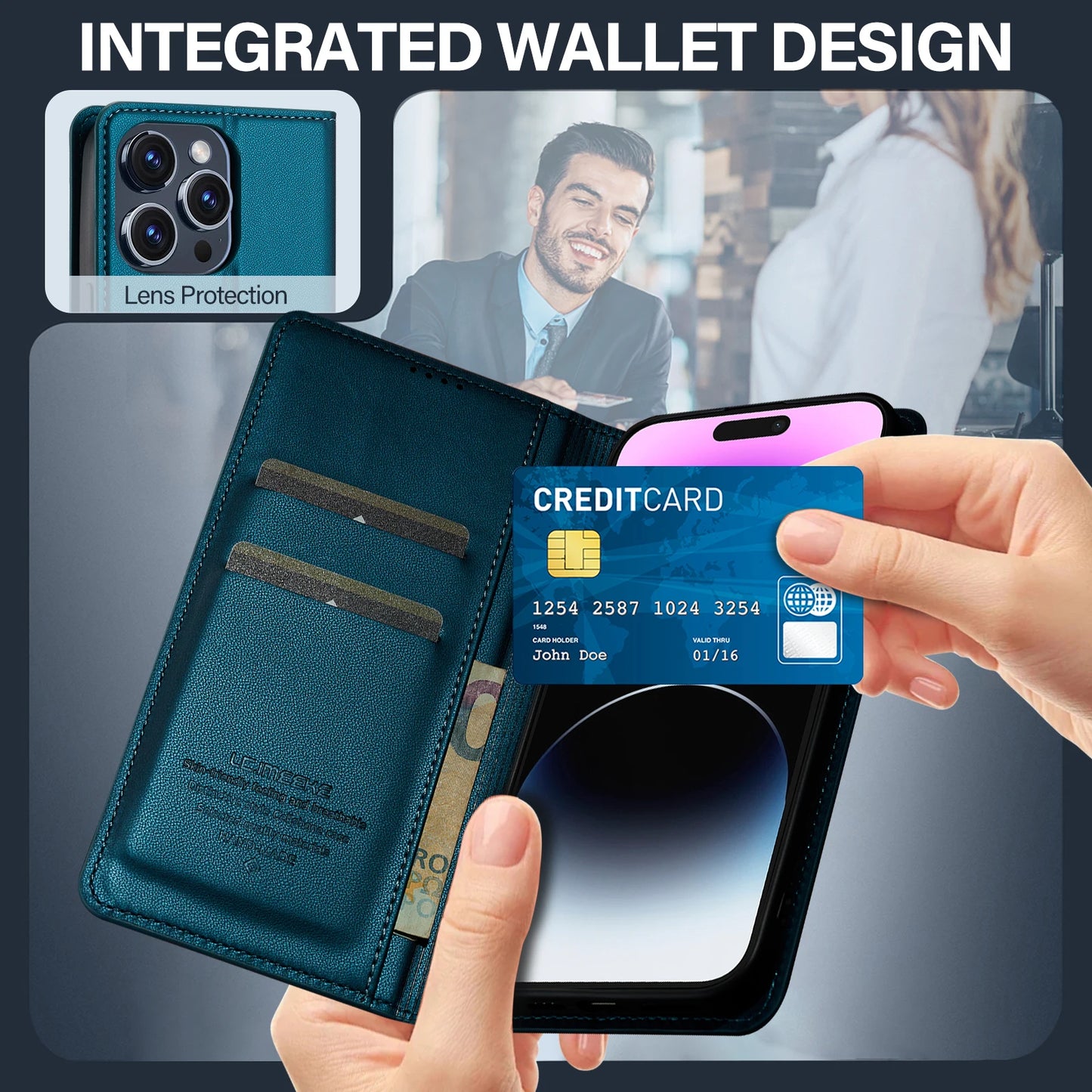 Business Magnetic Flip Leather Case For iPhone 17 Air 16 15 14 Pro Max 16E 13 12 11 Pro XS Max XR X 8 7 Plus SE Card Phone Cover
