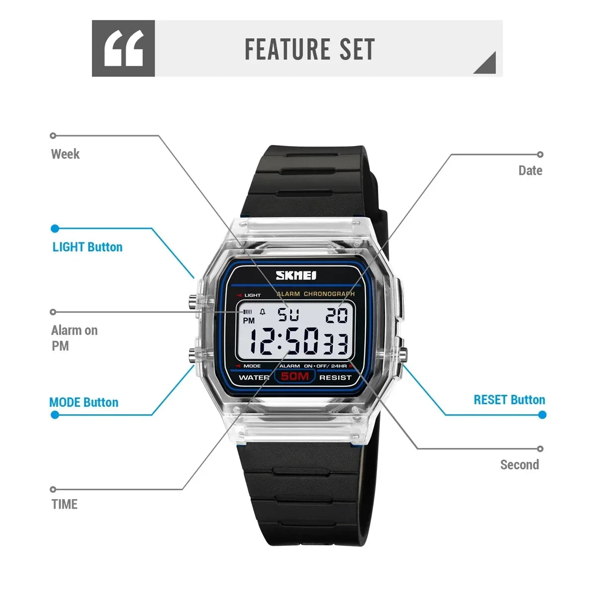 SKMEI 2056 Waterproof Sports Watch for Men Women Electronic Countdown Boy Girl Digital Date Wristwatches Woman Reloj Masculino