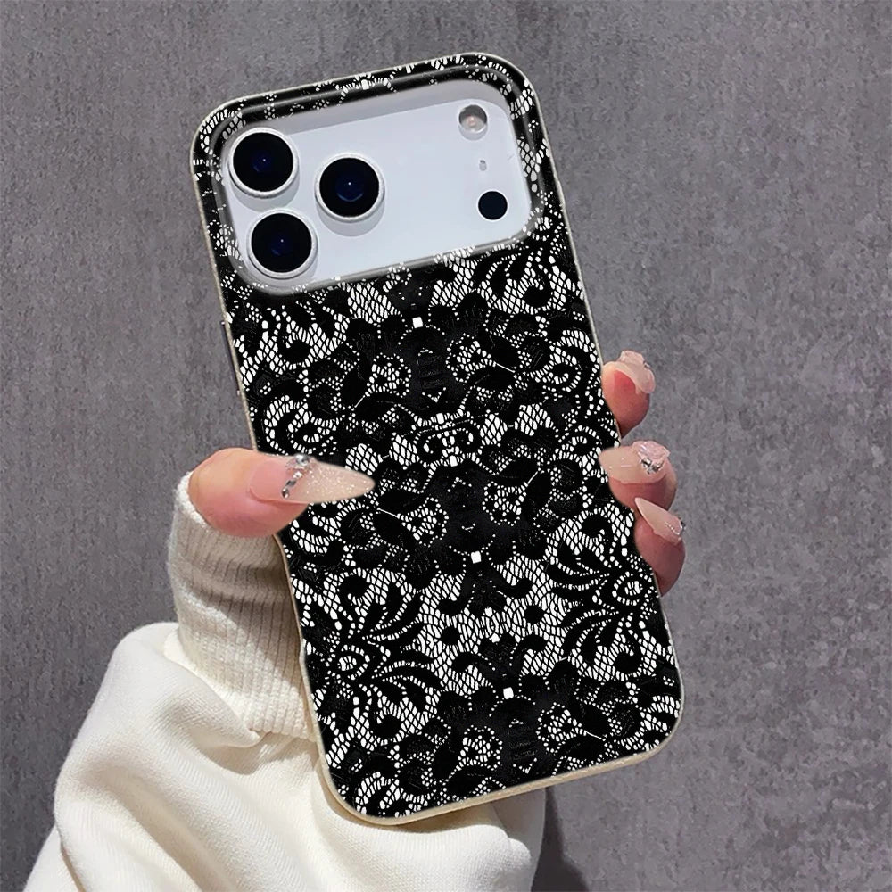 Black Lace Pattern Mobile Phone Case For iPhone 17 Air 16 15 14 13 12 11 17 Pro Max 15 Plus 14 Pro Cartoon Soft Cover