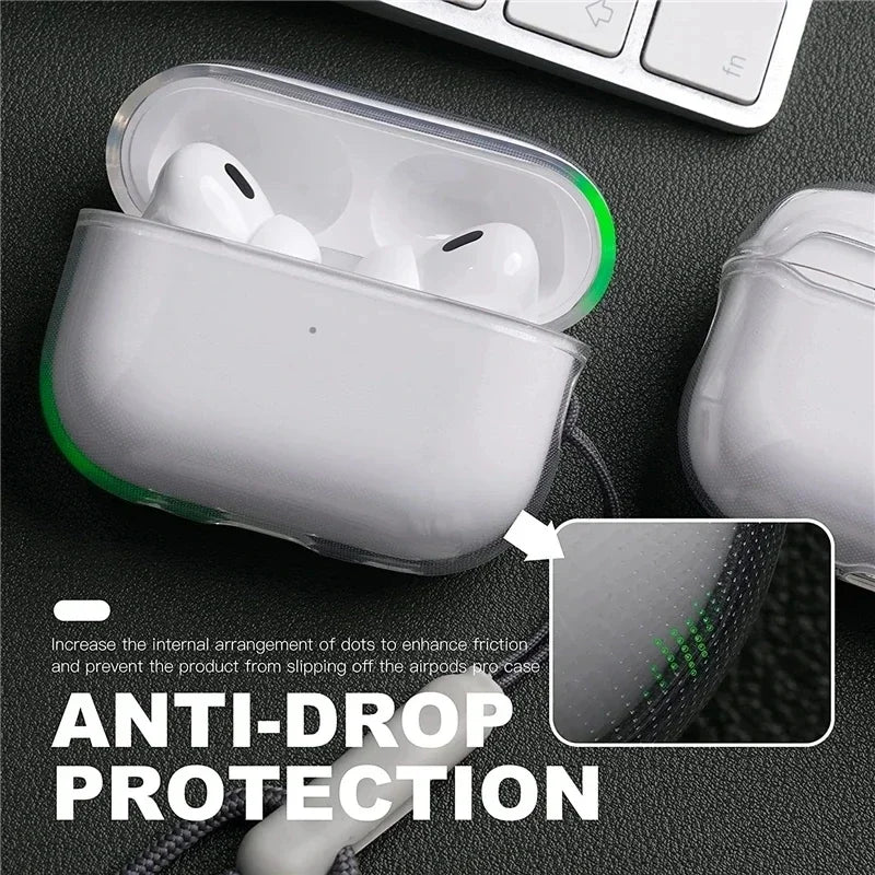 For Airpods 1 2 3 4 Pro Pro 2 Crystal clear Simple And Transparent TPU Earphone Case with Lanyard Strap Accessories Cover