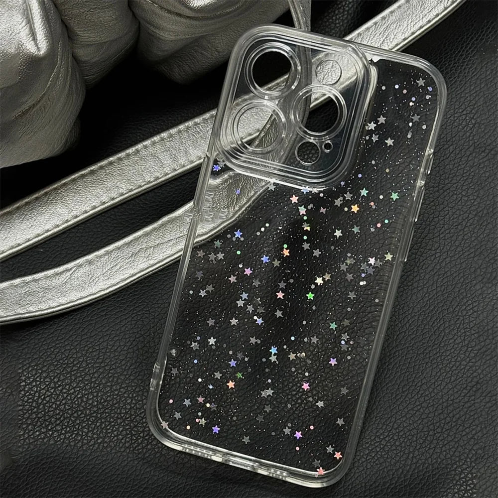 Luxury Clear Star Bling Glitter Phone Case For iPhone 17 16 15 14 13 12 11 Pro Max XR X XS 8Plus Sparkle Shockproof Bumper Cover
