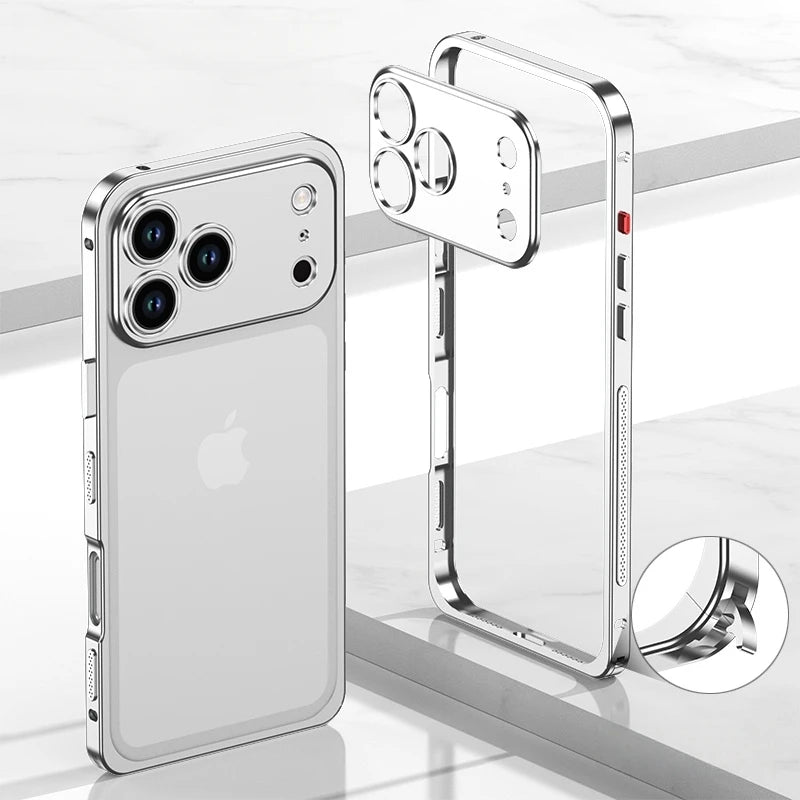 Luxury Metal Alloy Lens Protect Frame Phone Case For iPhone 17 Air 16 15 14 13 12 Pro Max Plus Silicone Lining Shockproof Bumper