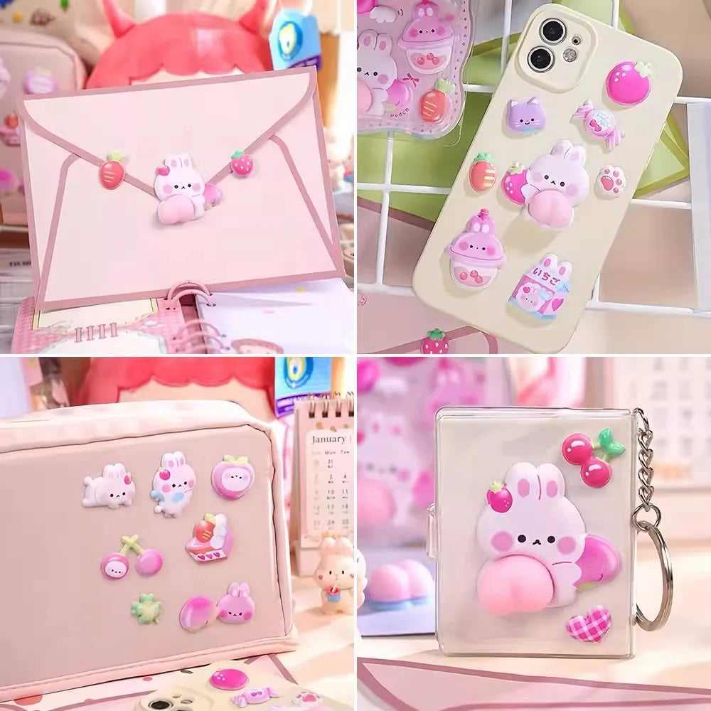 2sheets Cartoon Sticker 3D PVC Hollow Puffy Squishy Rabbit Capybara Bear For Phone Case Laptop Decoration Journal DIY Collage