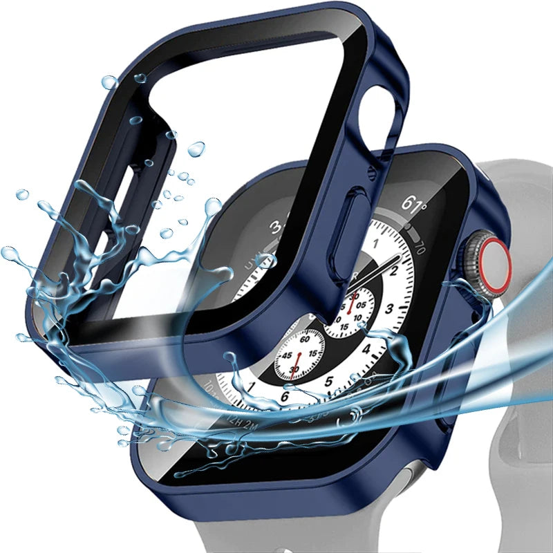 Tempered Glass Case for Apple Watch 45mm 41mm 44mm 40mm Screen Protector Cover Waterproof Hard Bumper iWatch Series 4 5 SE 6 7 8