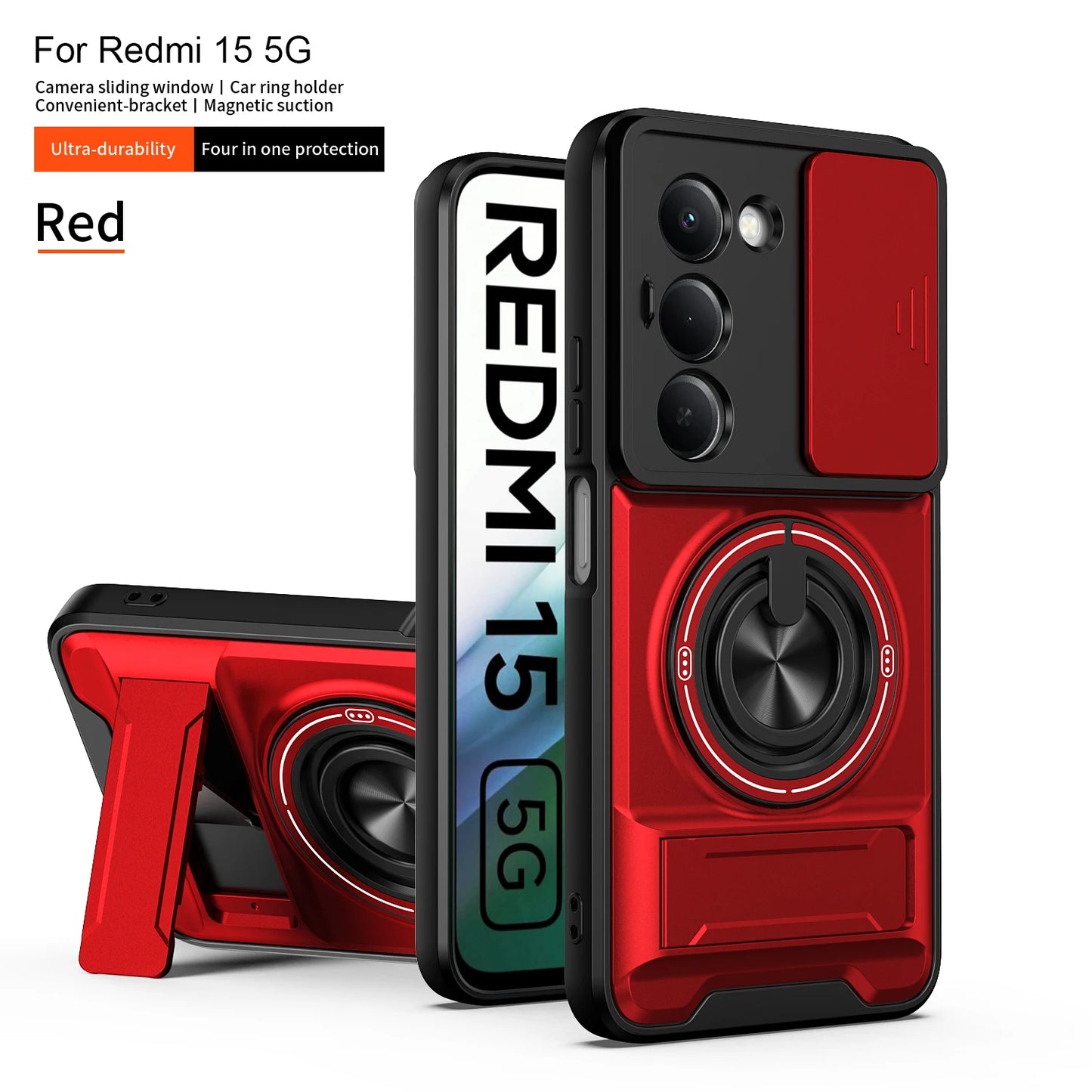 For Xiaomi Redmi 15 Case Redmi 15 4G 5G Cover Phone Case Magsafe Magnetic Fold Holder Military Armor Camera Protection Cover