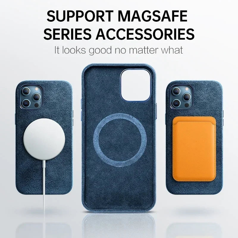 Luxury Leather Case for IPhone 16 Pro Max 14 15 Magnetic Wireless Charger Cover for IPhone 12 13 14 Pro Max Plus Shockproof Case