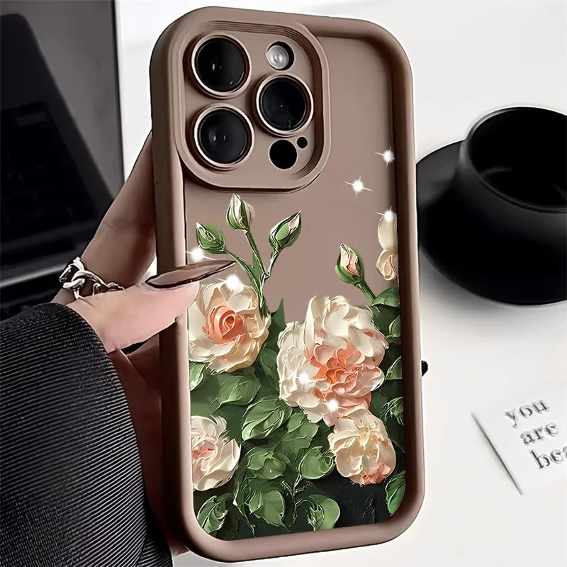 Flower Phone Case For iPhone 11 Case iPhone 15 12 13 14 Pro Max X XR XS Max 7 8 15 Plus SE 2020 2022 Shockproof Soft Matte Cover