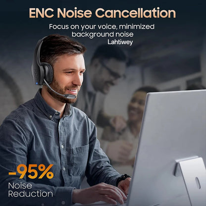 Noise Cancelling Trucker Bluetooth Headset with Microphone Wireless AI-Powered ENC Headphones 55H of Talk Time All-Day Comfort