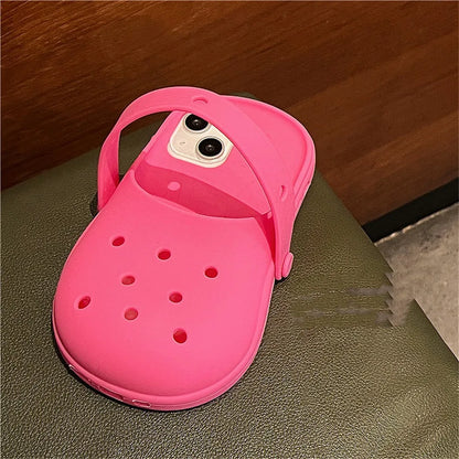 INS Cute Funny Hole Slippers Phone Case For iPhone 15 13 14 12 11 Pro Max Creative Summer Camera Protection Soft Silicon Cover