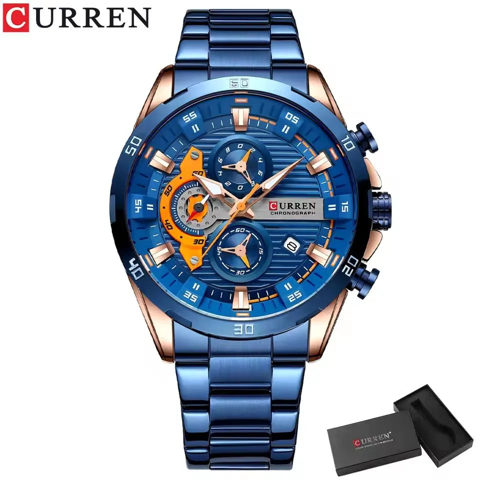 CURREN 8402 Creative Fashion Mens Business Casual Wristwatches Stainless Steel Luminous Dial Chronograph Clock