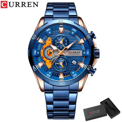 CURREN 8402 Creative Fashion Mens Business Casual Wristwatches Stainless Steel Luminous Dial Chronograph Clock