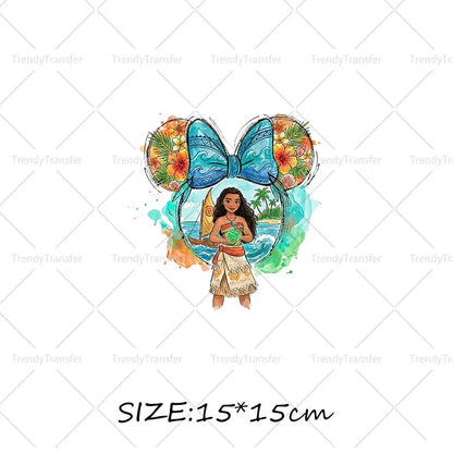 Mouse Head Princess Iron on Transfers for Clothes Heat Press Stickers Thermal Patches on Tees