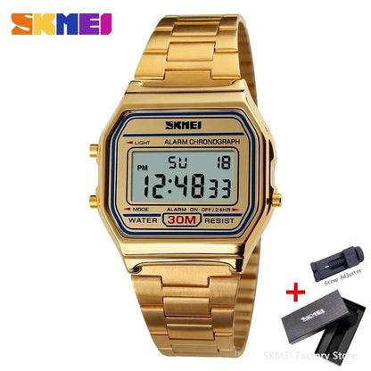 SKMEI 1123 Luxury Retro Digital Sports Watch for Men Stainless Steel Waterproof Mens Wristwatches Steel Clock 1328 Reloj Hombre