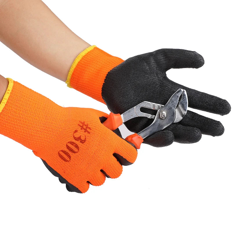 1Pair Winter Waterproof Work Safety Thermal Gloves Anti-Slip Grip Rubber Garden Gloves For Worker Builder Hands Protection