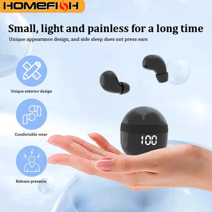 HOMEFISH SK18 Mini Sleep Wireless Earbuds, Bluetooth 5.3, Invisible In-Ear, Digital Display, Noise Cancelling for Side Sleepers