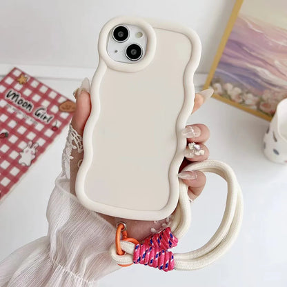 S24FE Cute Pure Color Wave l Hand Strap Case For Samsung S23FE S24 S24U S23 S22S21FE S20FE M55 M54 Bumper Shockproof Cover