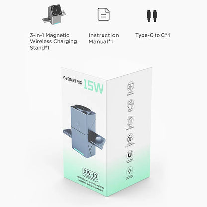 Rotating Qi2 3in1 15w Magnetic Wireless Charger Stand For iPhone 16 15 14 13 12 Max  iWatch Airpods Fast Charging Dock