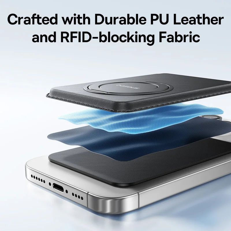 Baseus Magnetic Wallet Card Holder for iPhone 17 MagSafe PU Leather Phone Case with 360° Rotating Stand Bank ID Card Cover Case
