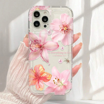 Floral Pattern Transparent Shockproof Soft TPU Phone Case For iPhone 17 16 Pro Max 16E 15 14 13 12 11 XS X XR 7 8 Plus SE2 Cover