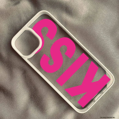 Simple Pink Black Letters Kiss Phone Case For iPhone 15 16 13 17 14 Pro Max 12Mini 11 XR 7 8Plus Shockproof Clear Hard Cover Bag