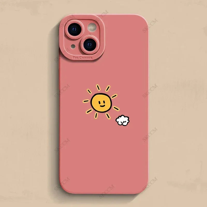 Simple Sun Moon Phone Case For iPhone 15 14 13 12 11 Pro Max 7 8 Plus X XR XS Funda High-end Soft Silicone Luxtury Cases Cover