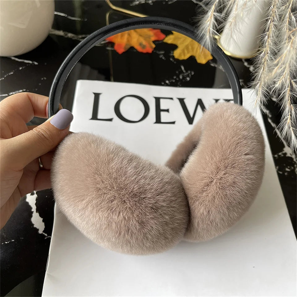 Natural Winter Fur EarMuffs For Women Ear Cover Accessories Real Fur Headphones Warm Earflap Real Rex Rabbit Ear Warmer For Gift