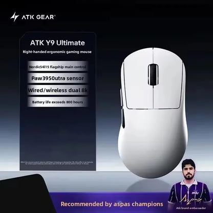 ATK Y9 Ultimate Tri-Model Right-Hand Wireless Gaming Mouse Dual 8KHz Lightweight PAW3950UItra Ergonomics E-sports Custom