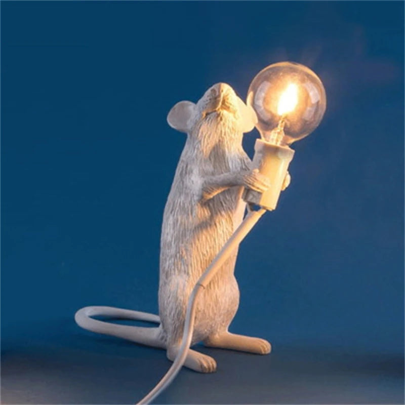 Modern Resin Animal LED Table Lamp - Mouse Cat Squirrel Design Night Light Desk Lighting Fixture for Home Decor