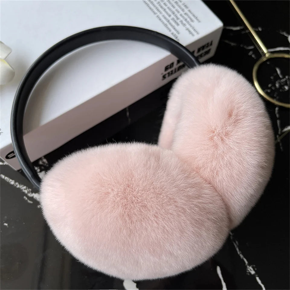 Natural Winter Fur EarMuffs For Women Ear Cover Accessories Real Fur Headphones Warm Earflap Real Rex Rabbit Ear Warmer For Gift