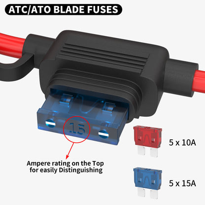 DaierTek 5PCS 18 Gauge Fuse Holder 12V for ATC/ATO Blade Fuse Inline Fuse Holder 12V with 18 AWG Wires with 10A 15A Fuse Car