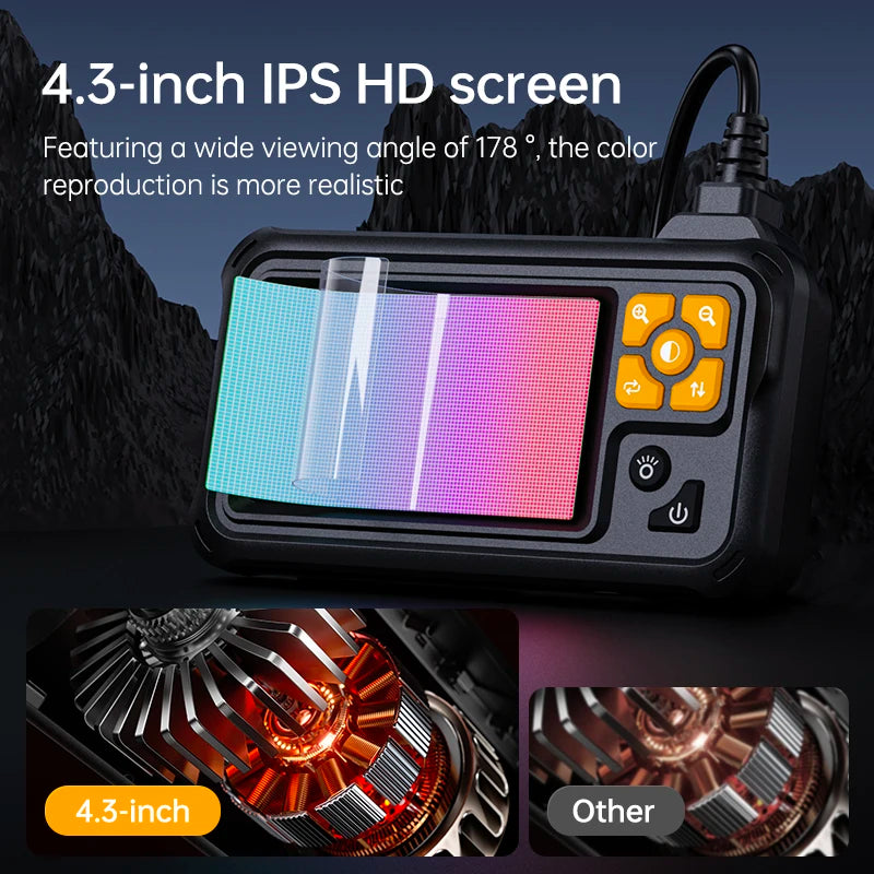 KERUI Industrial Endoscope Camera 4.3inch IPS Screen Dual Lens HD IP67 Waterproof Light Inspection Borescope For Pipe Car Repair
