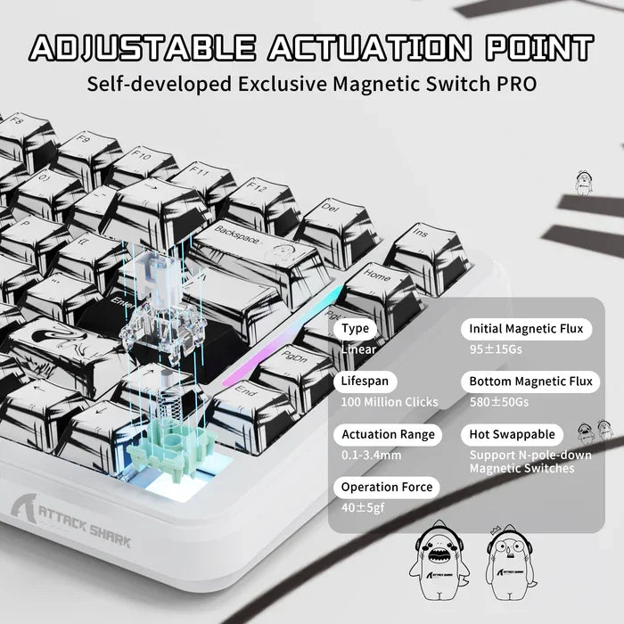 ATTACK SHARK X82PRO HE Magnetic Switch Keyboard 75% 8K RGB Hot Swappable PBT Triple Mode For Gamers