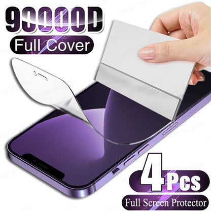 4Pcs Hydrogel Film Full Cover For iPhone 12 11 14 13 15 Pro Max Screen Protector For iPhone 14 15 Plus 15 Pro Screen Protective