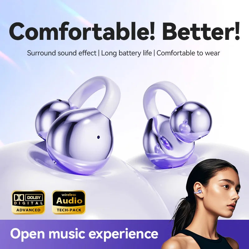 Fone Bluetooth Headset 5.3 Wireless Bone Conduction Headphones Clip Ear Music Noise Canceling HD Call Sports Gaming Earphone