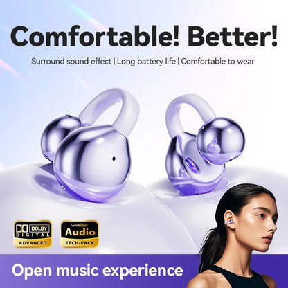 Fone Bluetooth Headset 5.3 Wireless Bone Conduction Headphones Clip Ear Music Noise Canceling HD Call Sports Gaming Earphone