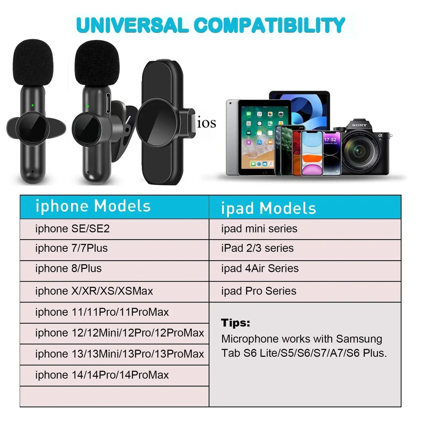 2.4G Wireless Lavalier Microphone  Audio Video Recording Noise Cancelling  for IPhone/iPad/Android/Xiaomi/Samsung Live Game Mic