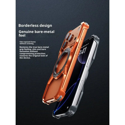 For iPhone 17 Pro Max 17Pro For MagSafe Orange Aluminum Alloy Magnetic Stand Phone Case Removable  Metal Rimless Bumper Cover