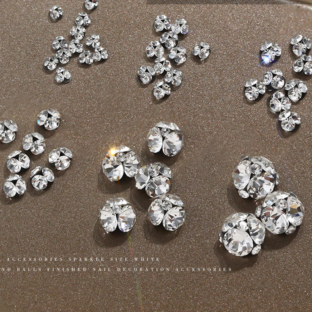 10Pcs 3D K9 Clear Nail Art Rhinestones 2-6mm Sparkle Mini Diamonds Nail Art Decorations DIY Phone Case Crafts Manicure Accessory
